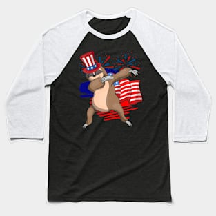 Dabbing Sloth US Flag Animal Lover American 4th Of July Baseball T-Shirt